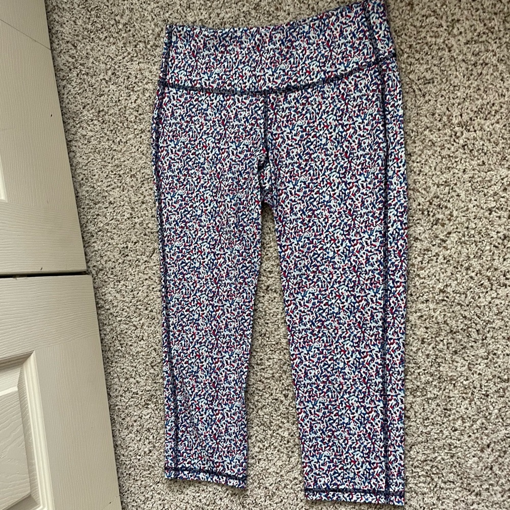Blue and Pink Splattered Cropped Leggings
